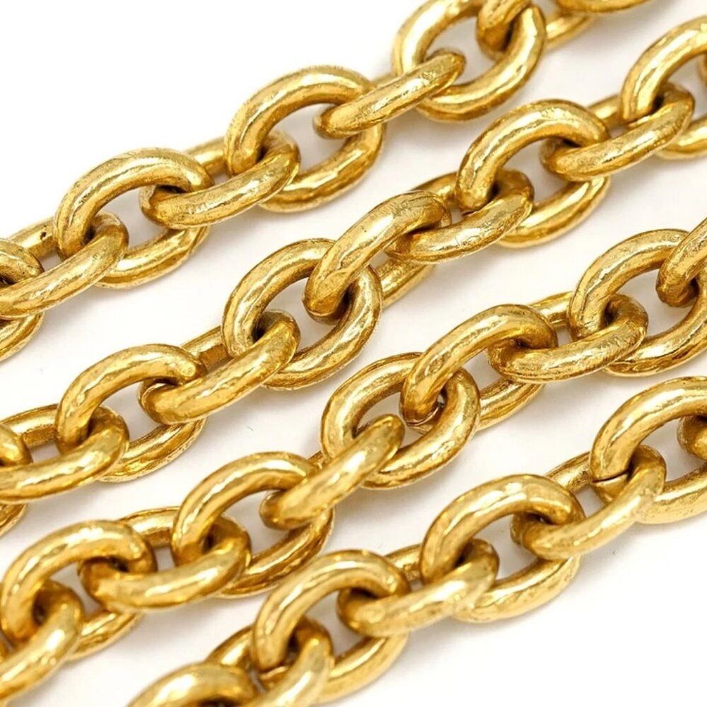 CHANEL CC Logo Round Vintage Necklace 26" Gold Tone 94A Auth e1123-1 - Picture 5 of 7